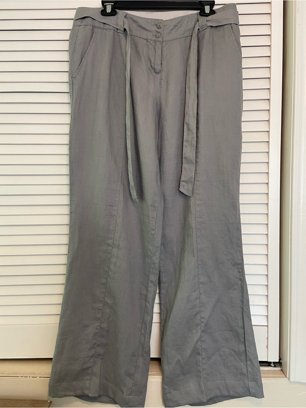 Willi Smith Wide-Leg Gray 100% Linen Pants Zip-Up With Tie Waist Woman’s L